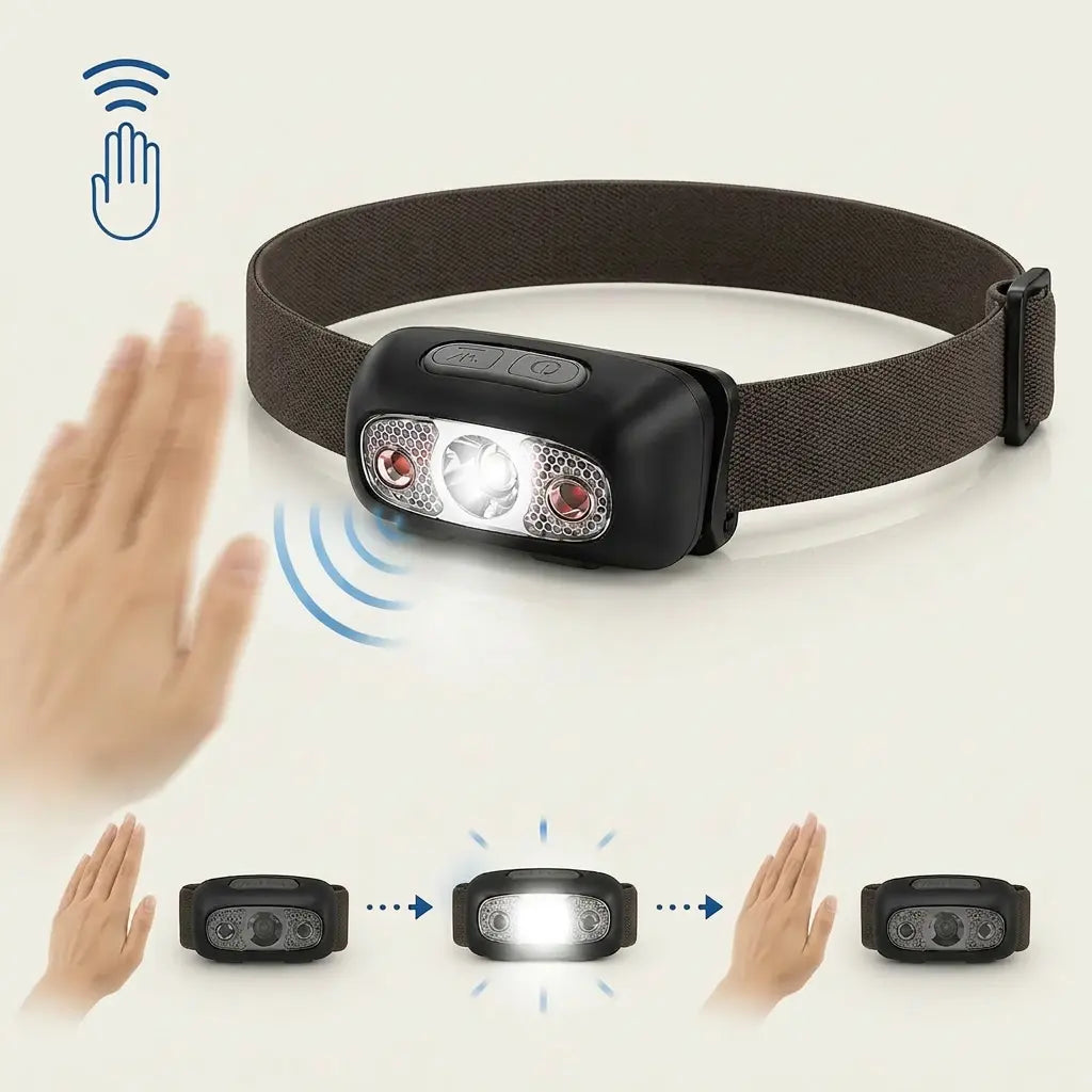 Lampe frontale qui s'allume d'un geste de la main, sans contact