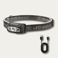 Lampe frontale rechargeable à détecteur de mouvement avec câble de charge USB-C
