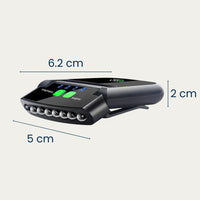 Dimensions de la lampe frontale à clipser LAMPORA : 6,2 cm de long, 5 cm de large, 2 cm d'épaisseur