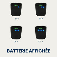 Affichage du niveau de batterie sur quatre paliers de la lampe frontale à clipser LAMPORA