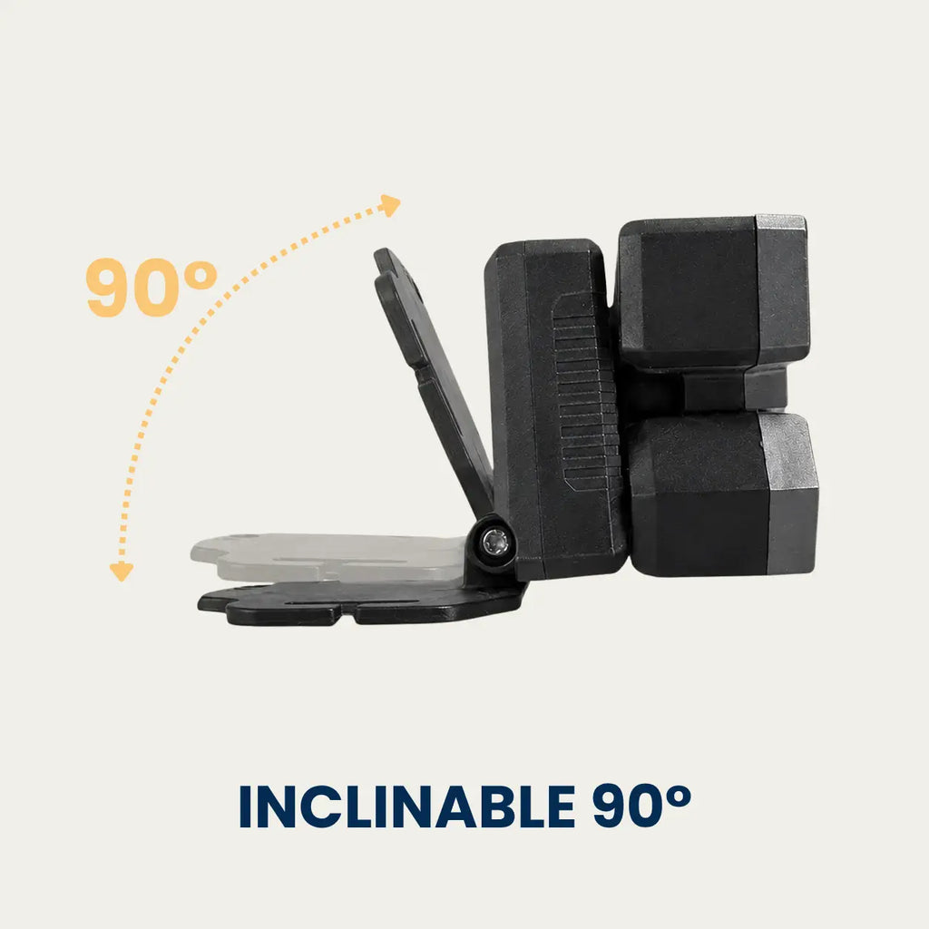 Lampe frontale 5 LED rechargeable LAMPORA au boîtier inclinable à 90 degrés pour orienter le faisceau