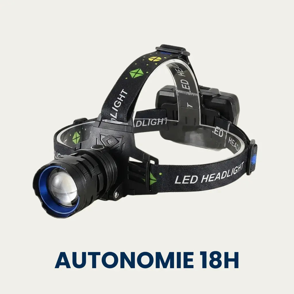 Lampe frontale rechargeable LAMPORA, vue de trois quarts