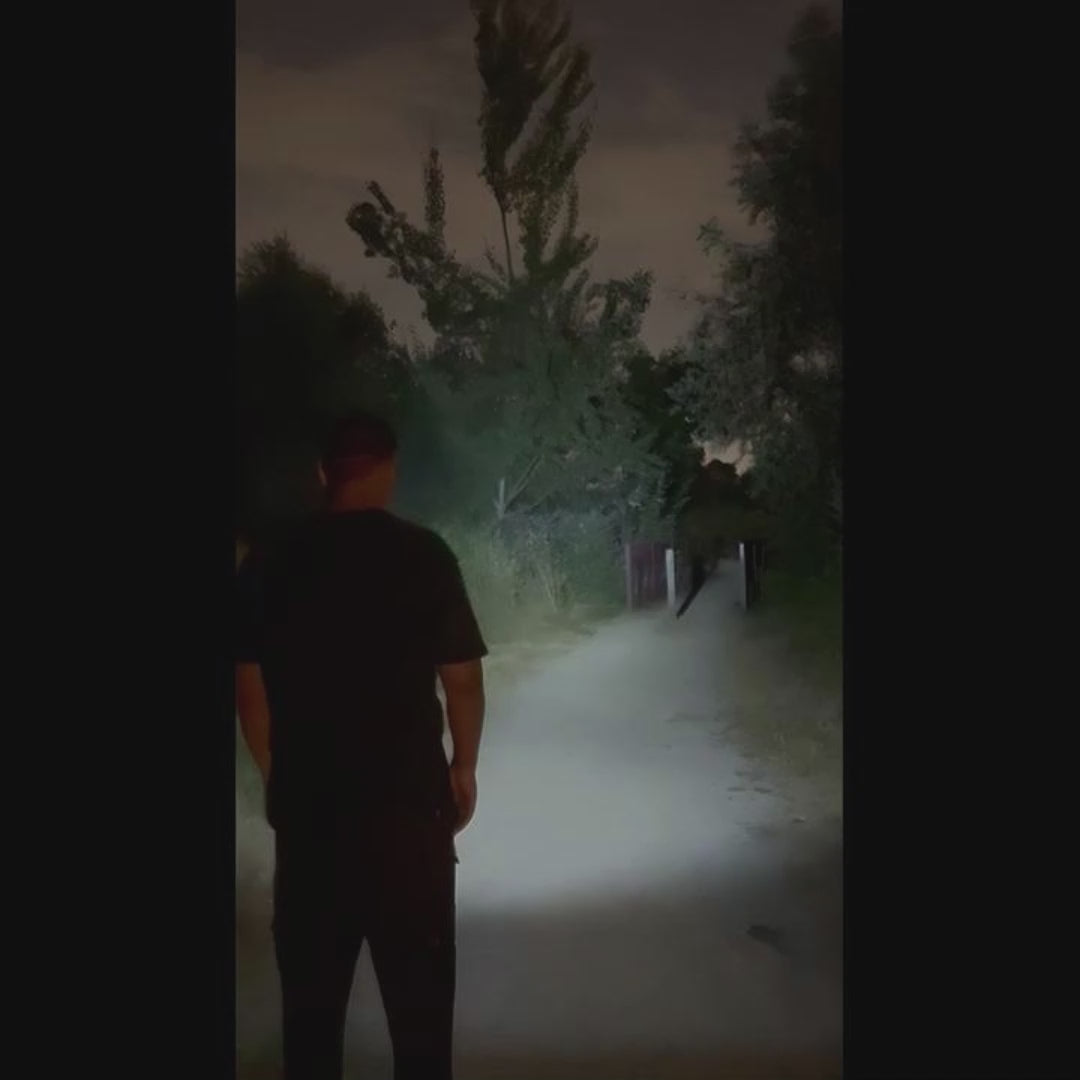 Lampe frontale à détecteur de mouvement éclairant un sentier la nuit, mains libres