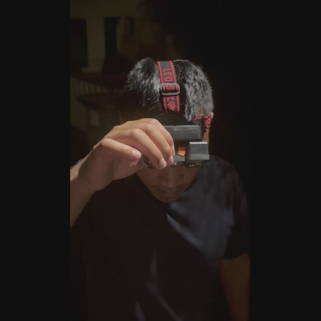 Lampe frontale rechargeable 5 LED portée sur le front, réglage du mode d'éclairage avec le bouton
